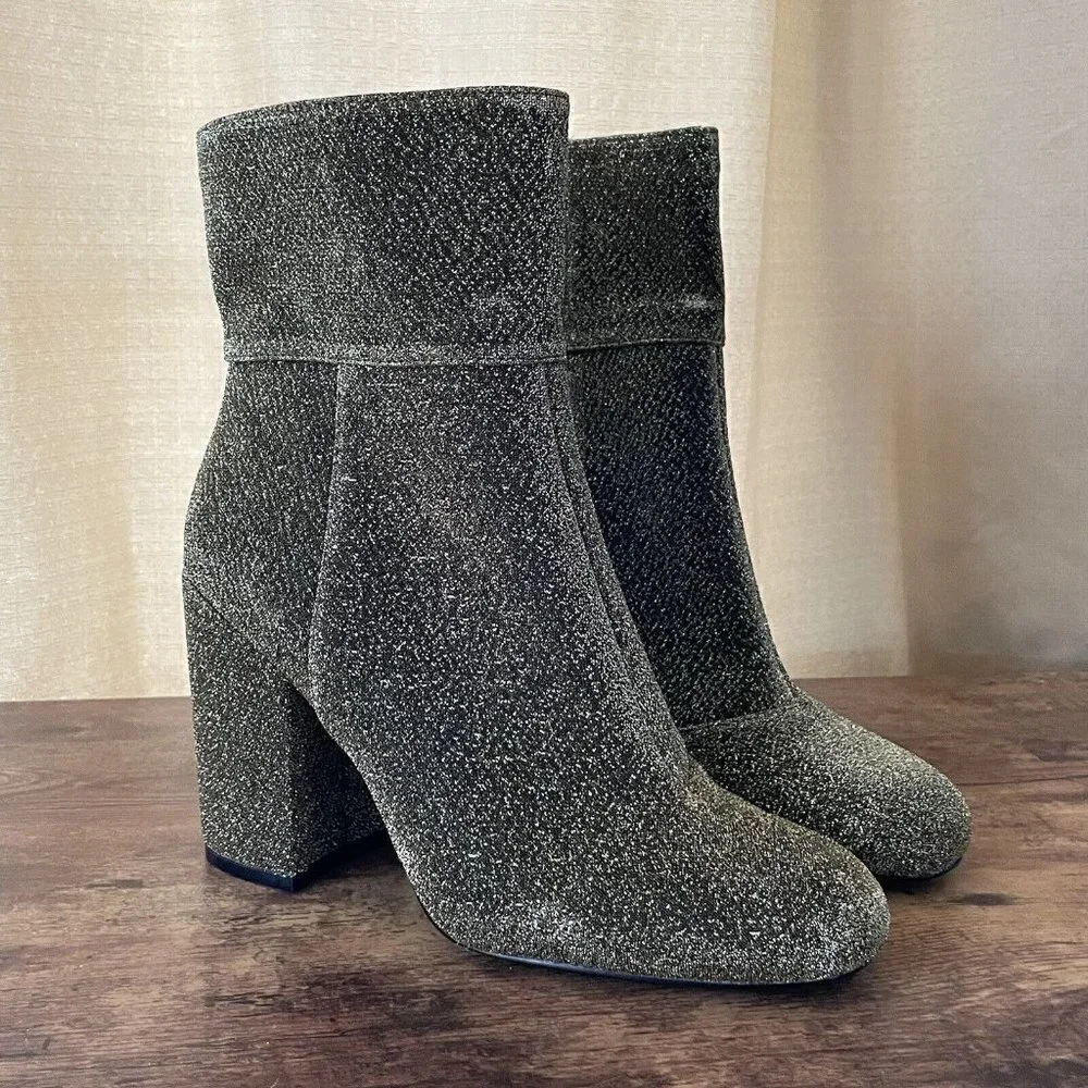 Steve Madden Womens Goldeee Boot Sz 10 Metallic Gold Chunky Block Heel Disco